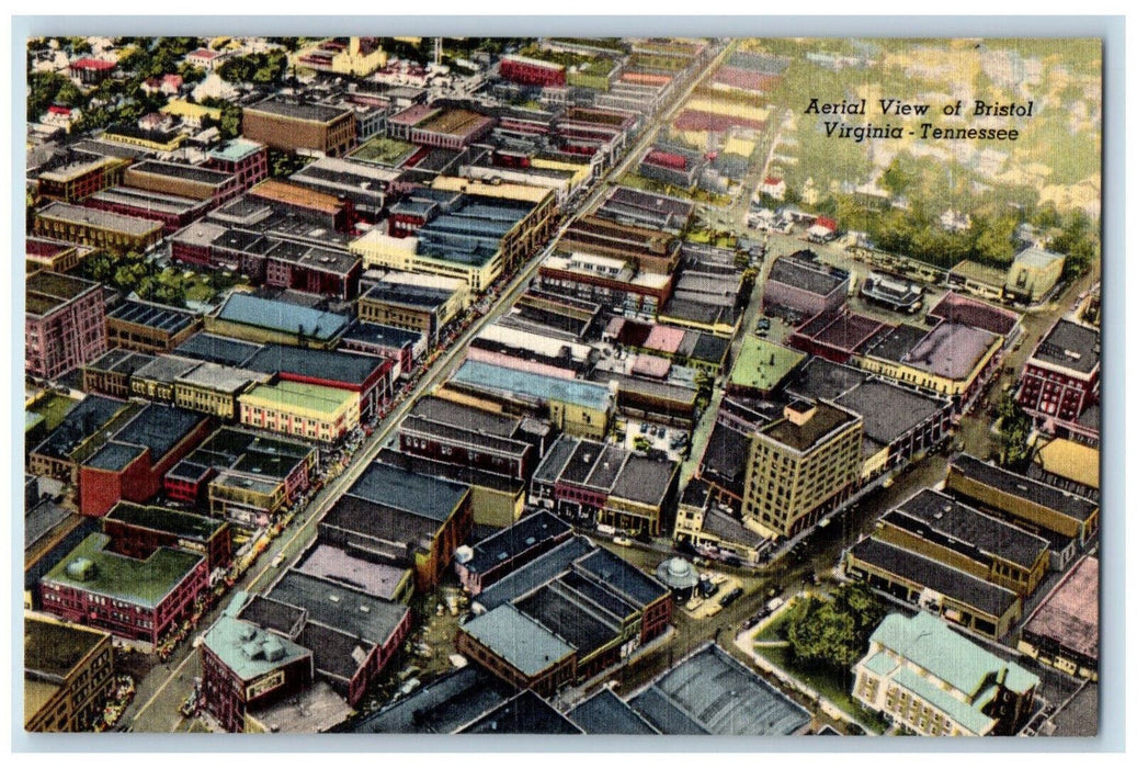 Aerial View Of Bristol Virginia Tennessee TN Building Scene Vintage Postcard