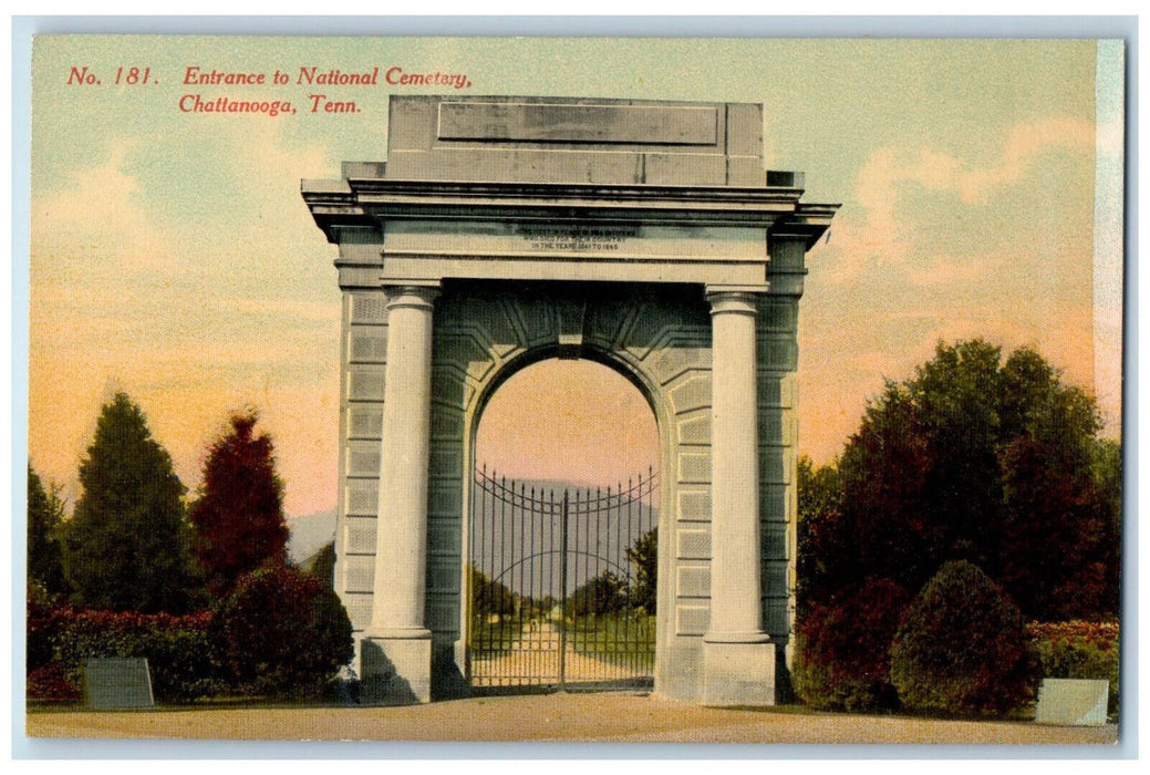 Entrance Gate To National Cemetery Chattanooga Tennessee TN Antique Postcard