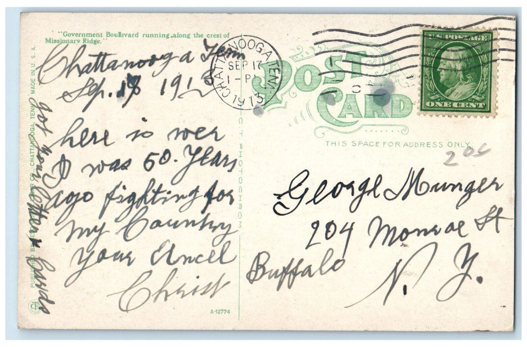 1913 Illinois Monument General Bragg's Headquarters Missionary Ridge TN Postcard