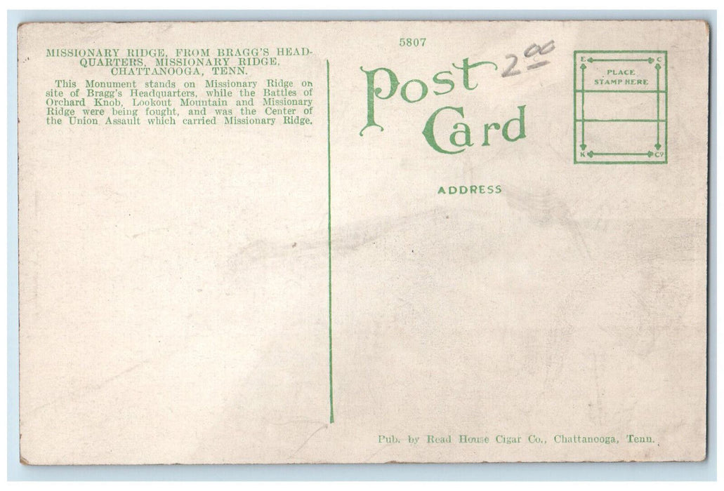 Illinois Monument General Bragg's Headquarters Missionary Ridge TN Postcard