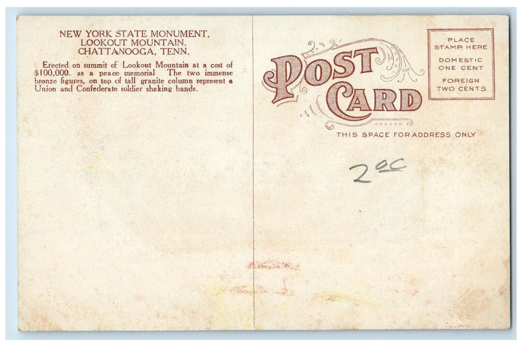 New York State Monument Lookout Mountain Chattanooga Tennessee TN Postcard