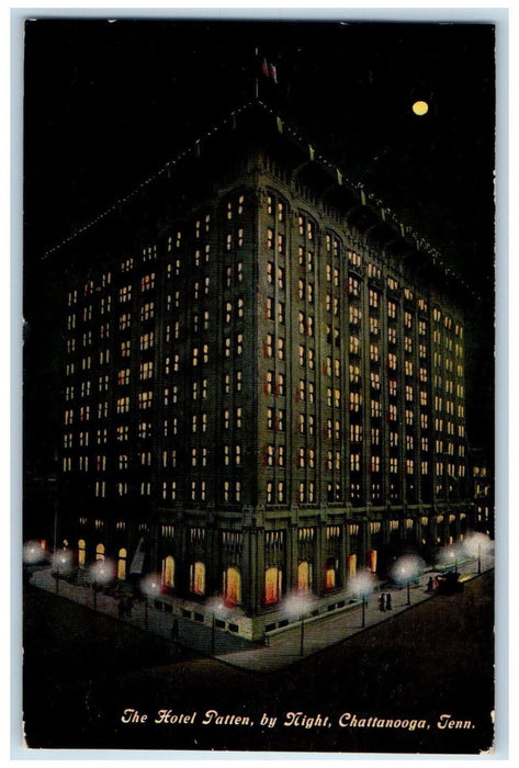 1911 The Hotel Patten By Moon Night Chattanooga Tennessee TN Antique Postcard