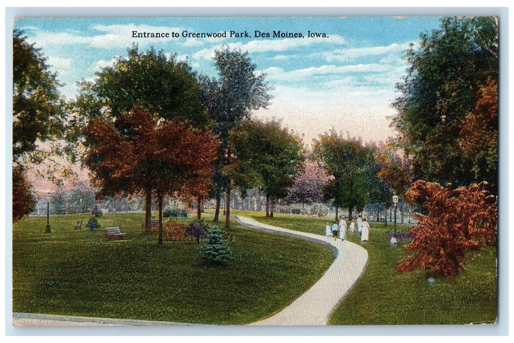 1922 Entrance To Greenwood Park Pathways Family Tour Des Moines Iowa IA Postcard