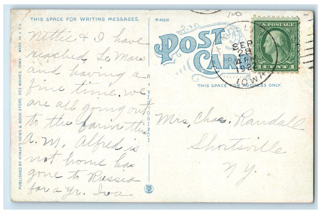 1922 Entrance To Greenwood Park Pathways Family Tour Des Moines Iowa IA Postcard