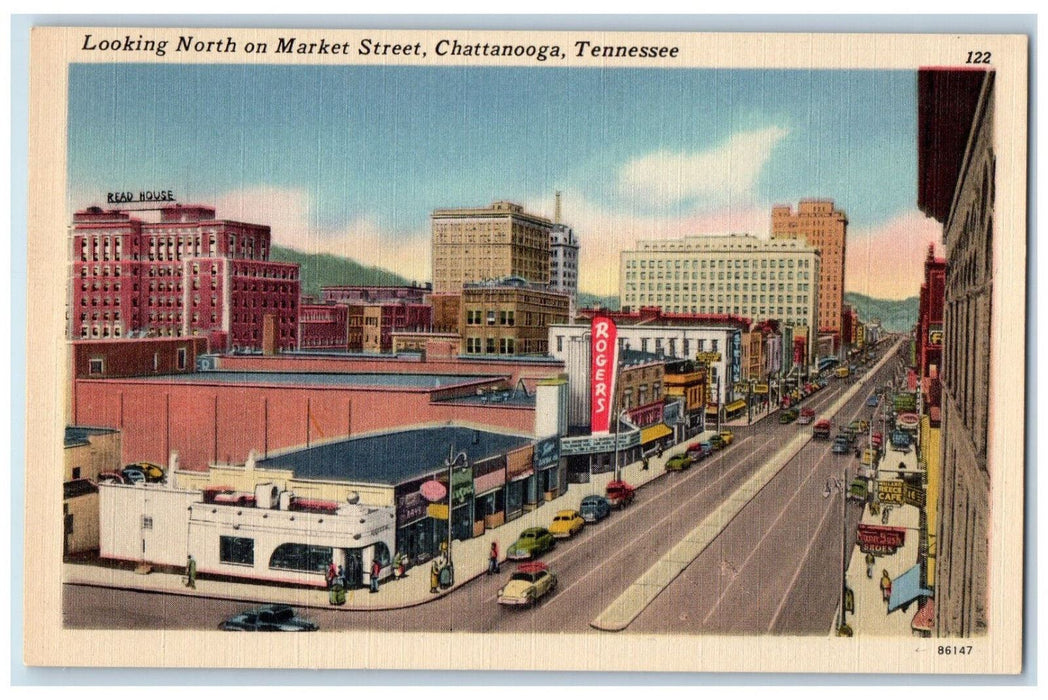 Looking North On Market Street Rogers Cars Chattanooga Tennessee TN Postcard
