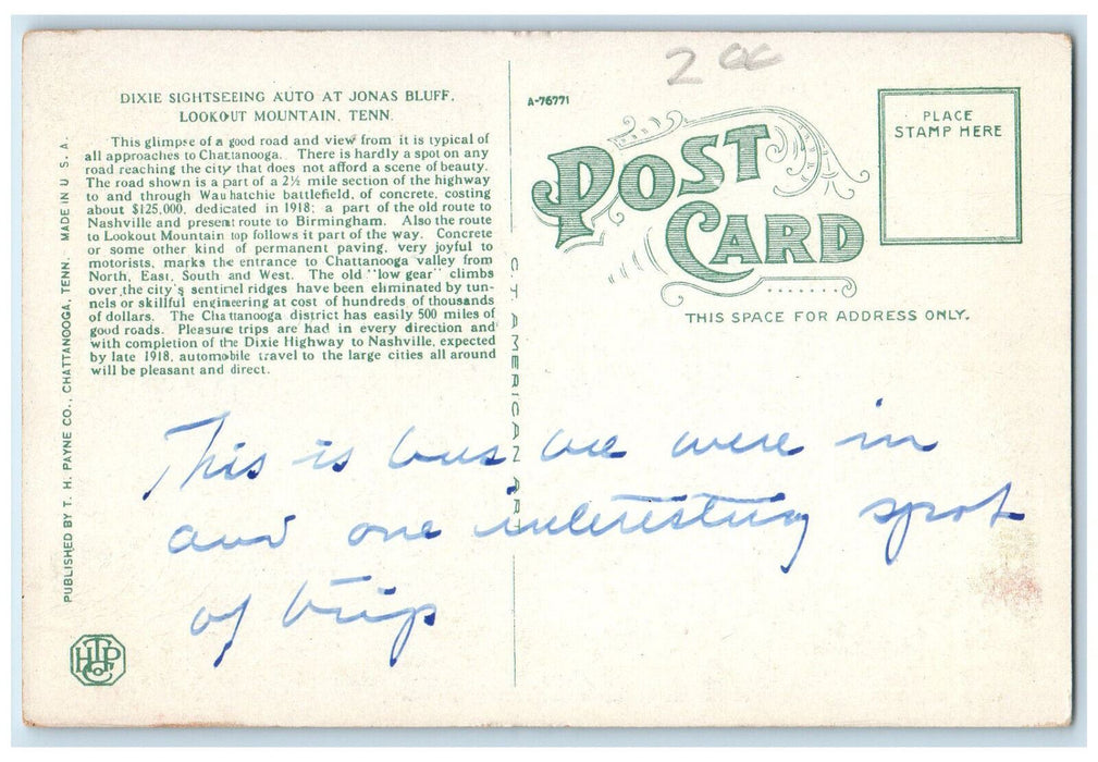 Dixie Sightseeing Auto At Jonas Bluff Lookout Mountain Tennessee TN Postcard