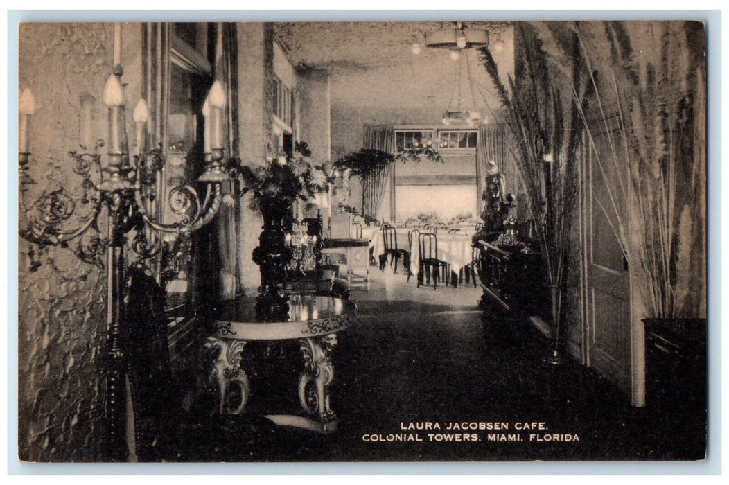 c1940 Interior Laura Jacobsen Cafe Colonial Towers Miami Florida FL Postcard