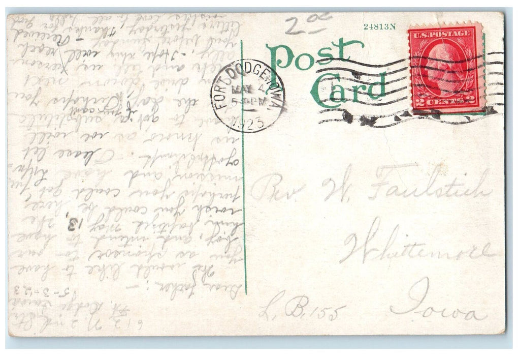 1923 High School Building Campus Student Classic Car Fort Dodge Iowa IA Postcard