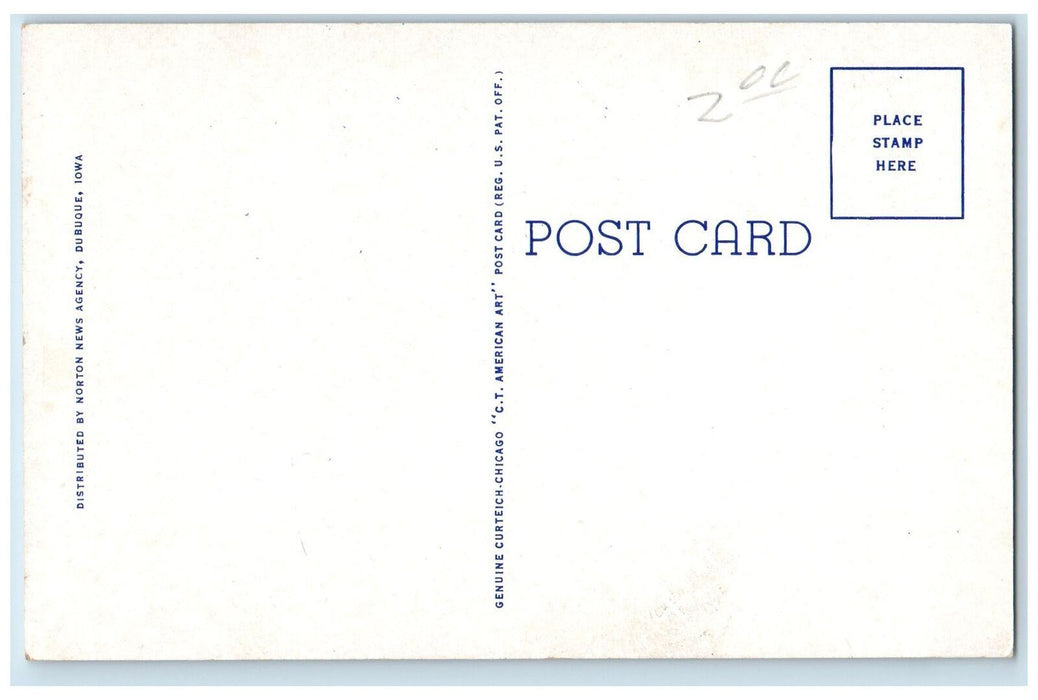 c1950 St. Rafael's Cathedral Tower Cross Building Entry Dubuque Iowa IA Postcard