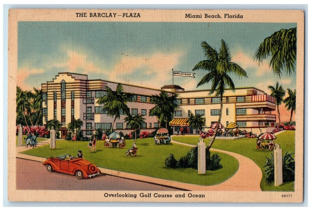 1940 Barclay Plaza Overlooking Golf Course Ocean Miami Beach Florida FL Postcard