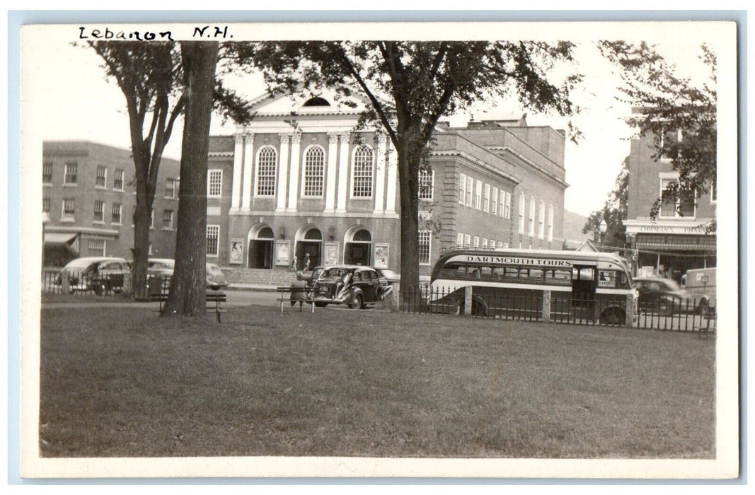 c1940's Theater Pharmacy Dartmouth Tour Bus Lebanon NH RPPC Photo Postcard