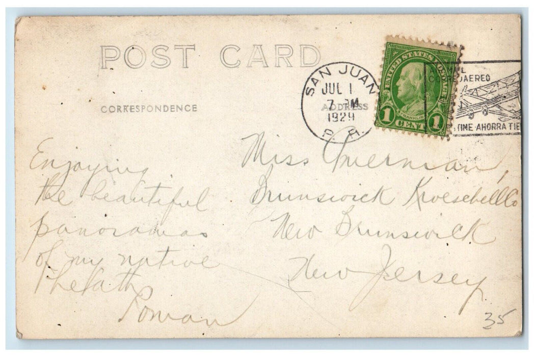 1929 Scenic View Military Road San Juan Puerto Rico RPPC Photo Airmail Postcard