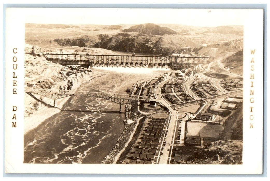 c1930's Birds Eye View Of Coulee Dam Washington WA RPPC Photo Unposted Postcard