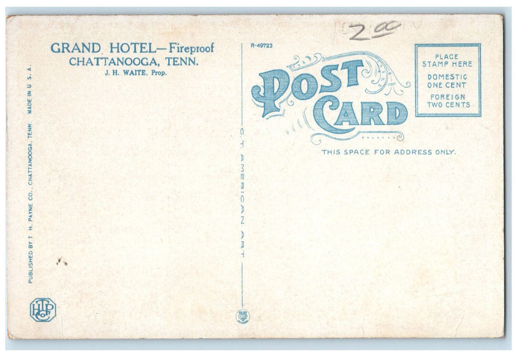 Grand Hotel Fireproof Building Cars Street Chattanooga Tennessee TN Postcard