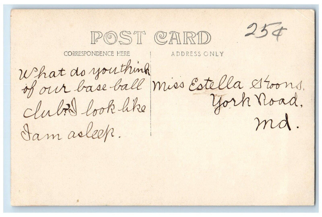 1909 School Baseball Club Bats Gloves Mitt Boys York Road MD RPPC Photo Postcard