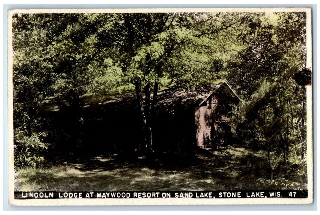 c1940's Lincoln Lodge Maywood Resort Sand Stone Lake WI RPPC Photo Postcard