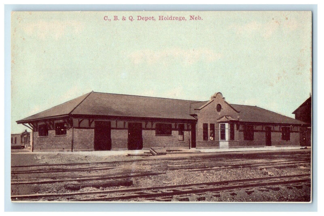 c1910's C. B. & Q. Depot Train Station Holdrege Nebraska NE Antique Postcard