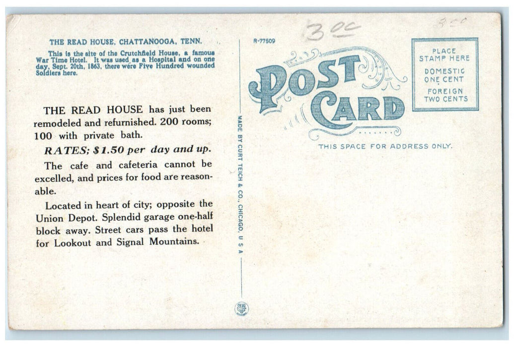 The Read House Chattanooga Tennessee TN, R. W. Farr, Mgr. Advertising Postcard