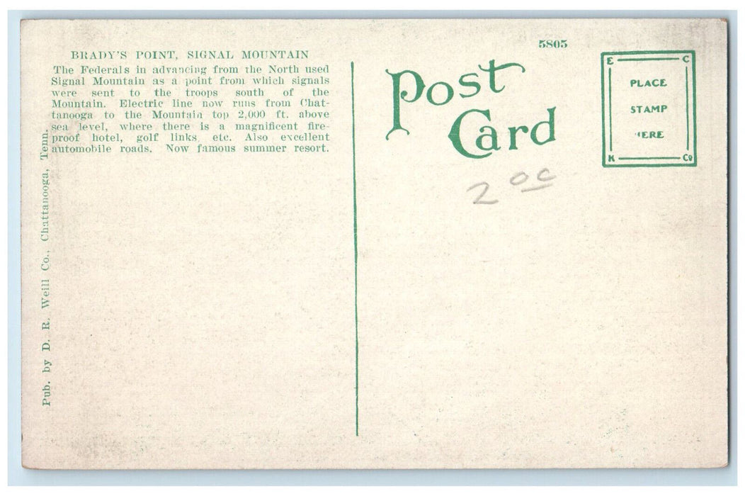 Brady's Point Signal Mountain R. R., Train Chattanooga Tennessee TN Postcard