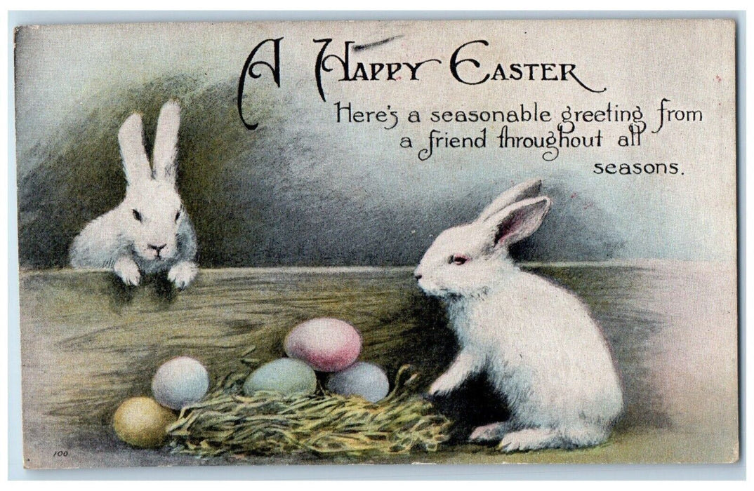 c1910's Happy Easter Greetings Bunny Rabbit Eggs Unposted Antique Postcard