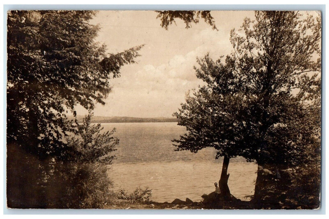 1922 Lakeside View Man Sunapee New Hampshire NH RPPC Posted Photo Postcard