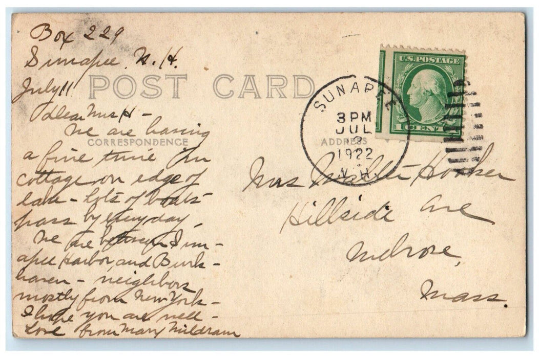 1922 Lakeside View Man Sunapee New Hampshire NH RPPC Posted Photo Postcard