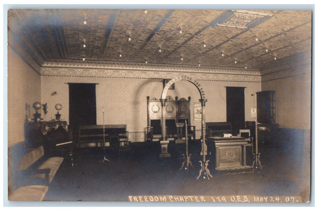 1907 Masonic Lodge OES Freedom Chapter 179 Interior Oak Lawn RPPC Photo Postcard