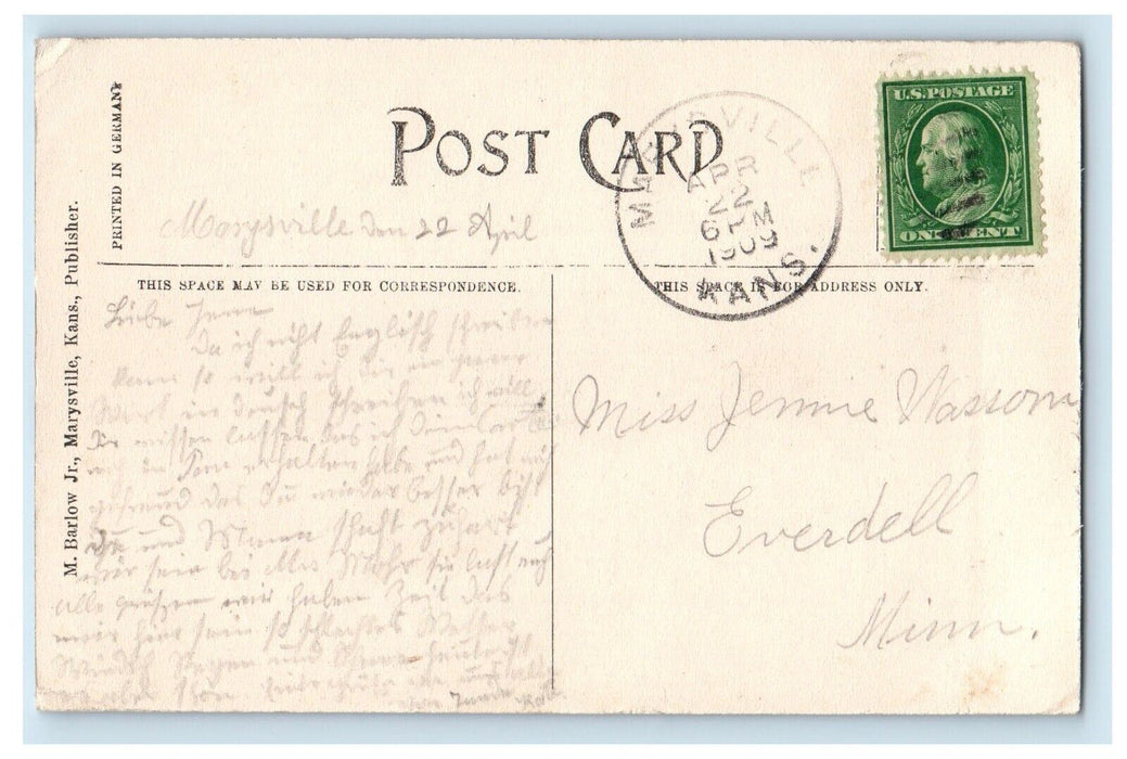 1909 St. Joe G. I. & U. P. Station Depot Marysville Kansas KS Antique Postcard