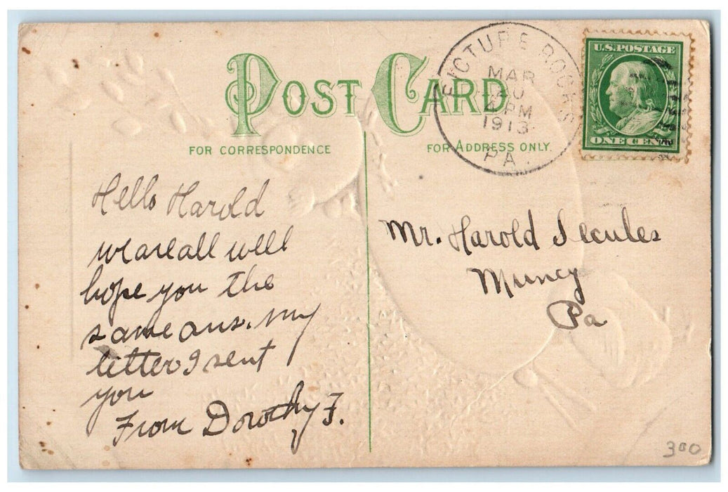 1913 Easter Big Egg Chicks Embossed Picture Rocks PA Posted Antique Postcard