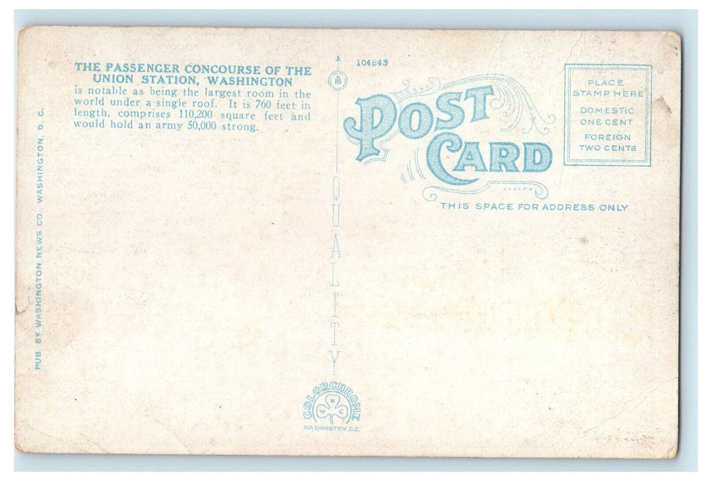 c1920's Union Station Depot Concourse To Taxicabs Sign Washington D.C. Postcard