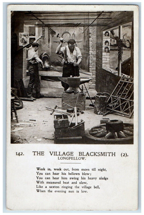 c1910's Blacksmith Longfellow Poem Anvil Horseshoe England RPPC Photo Postcard