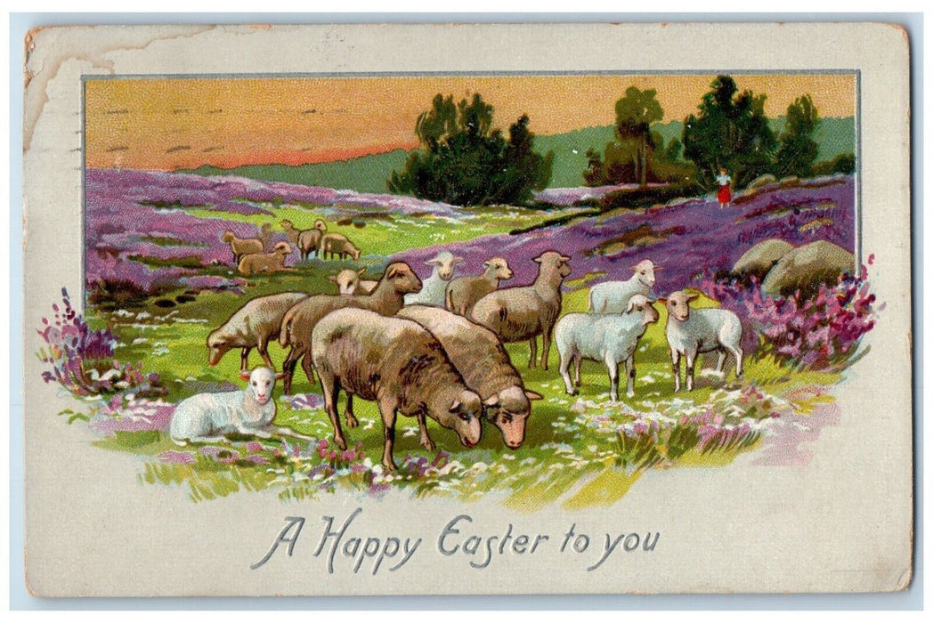 1910 Easter Lamb Flowers Embossed Wilkes Barre PA Posted Antique Tuck's Postcard