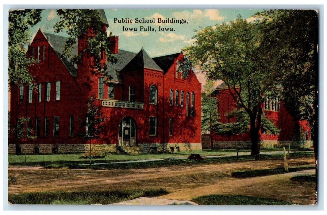 c1940's Public School Buildings Campus Entrance Dirt Road Iowa Falls IA Postcard