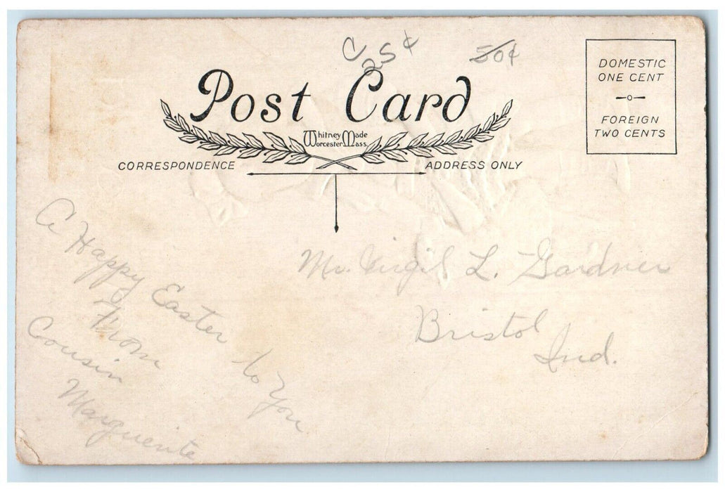 c1910's Easter Wishes Little Girl Lamb Pansies Flowers Embossed Posted Postcard