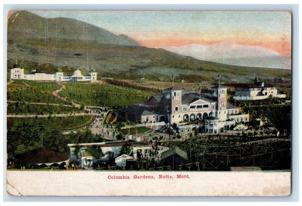 Columbia Gardens Mountains Mansion Scene Butte Montana MT Antique Postcard