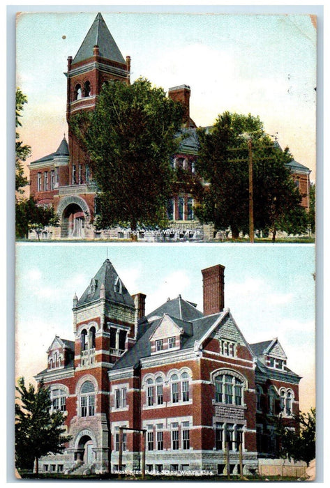 1919 Kellogg Washington Public School Wichita Kansas KS Dual View Postcard