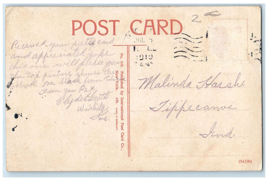 1919 Kellogg Washington Public School Wichita Kansas KS Dual View Postcard