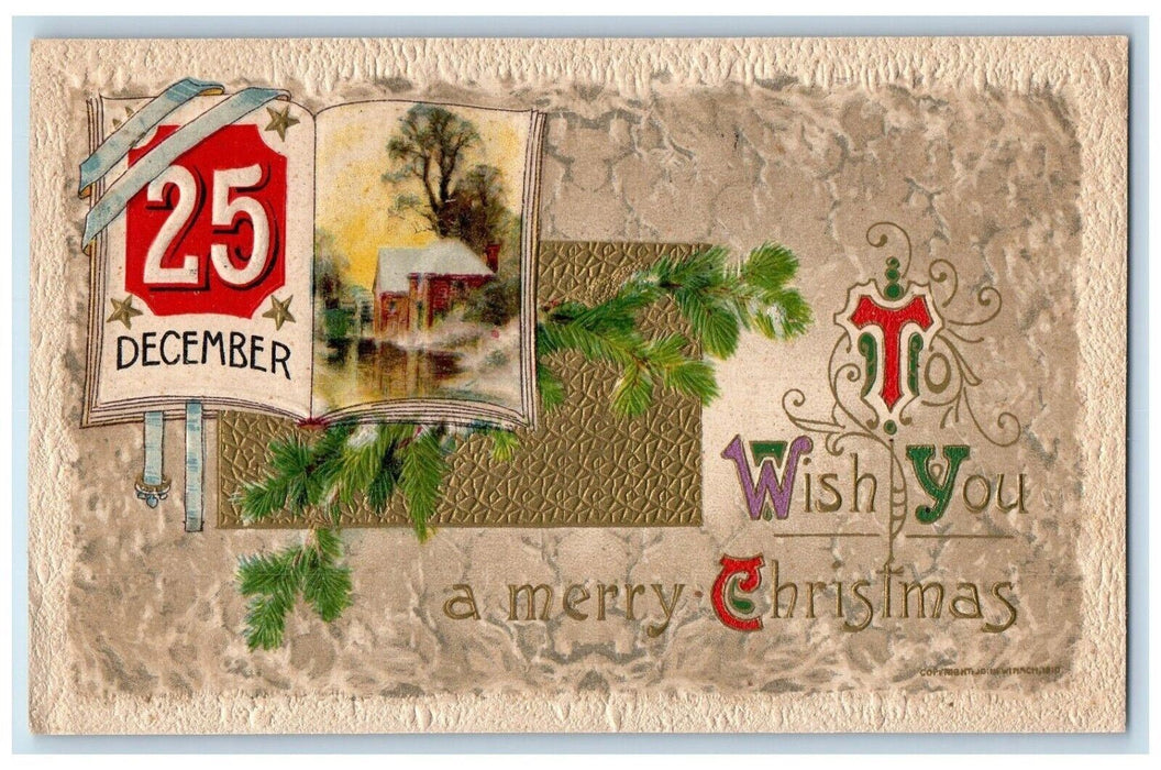 1910 Merry Christmas December 25 Pine Cone Winsch Back Geneva NY Posted Postcard