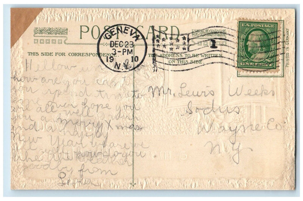 1910 Merry Christmas December 25 Pine Cone Winsch Back Geneva NY Posted Postcard