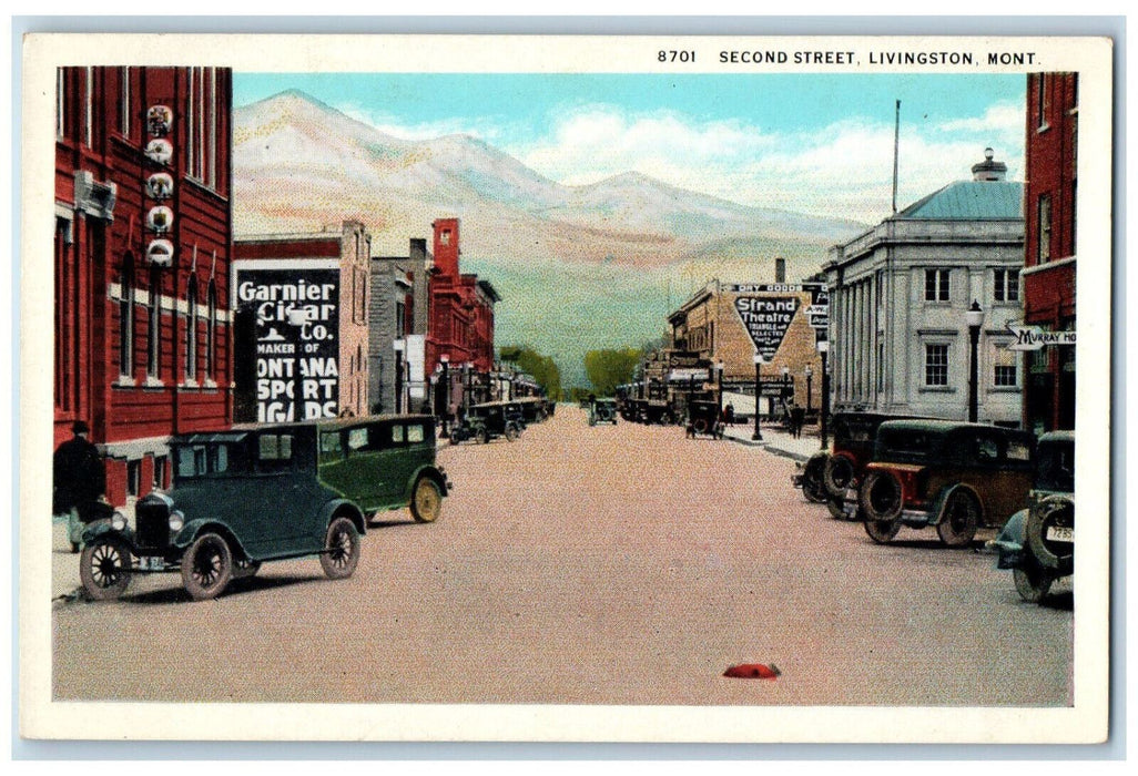 Second Street Theatre Stores Shops Cars Scene Livingston Montana MT Postcard