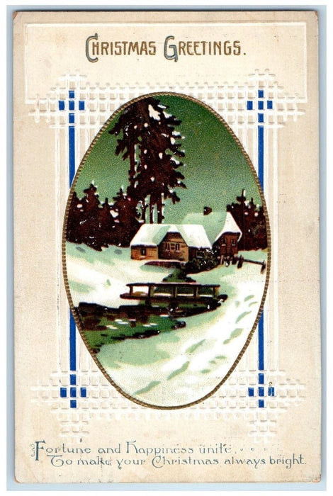 c1910's Christmas Greetings House Winter Clapsaddle Warren Ohio OH Postcard