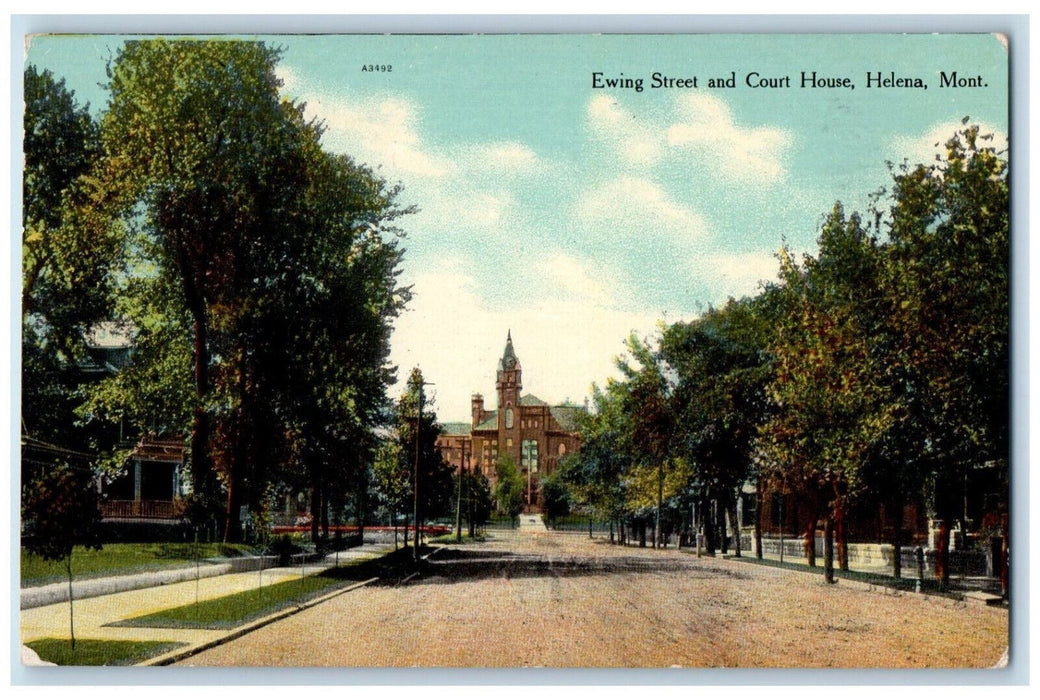 Ewing Street And Court House Tree-lined Scene Helena Montana MT Postcard