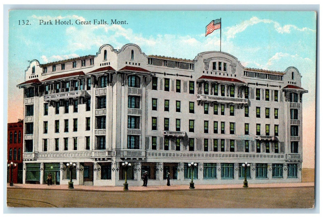 Park Hotel Building Front View Great Falls Montana MT Vintage Unposted Postcard