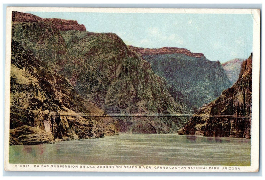 Suspension Bridge Colorado River Grand Canyon AZ Fred Harvey Phostint Postcard