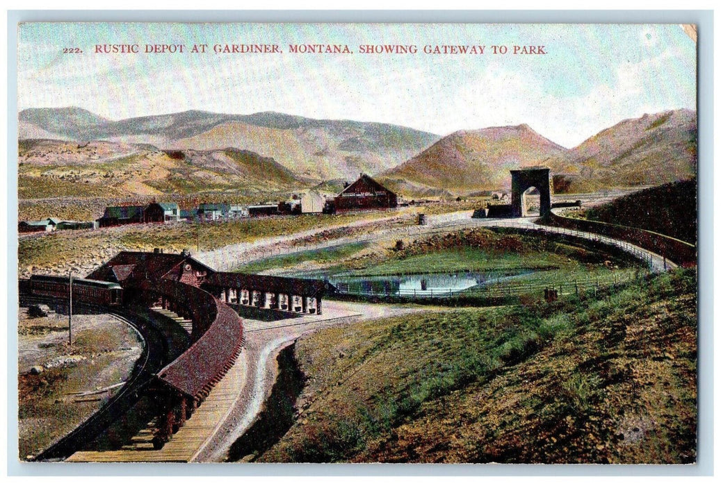 Rustic Depot At Gardiner Montana MT, Showing Gateway To Park Antique Postcard