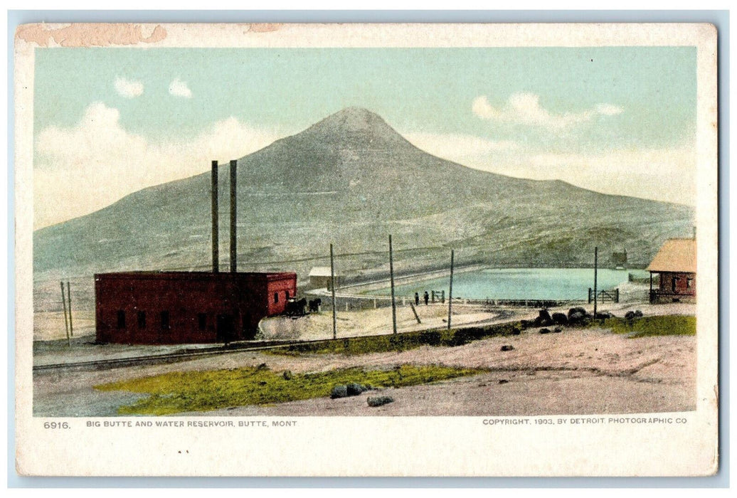 Big Butte And Water Reservoir Butte Montana MT, Mountain Scene Antique Postcard