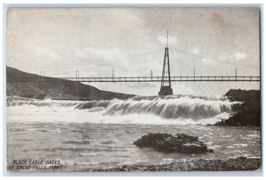 View Of Black Eagle Falls Showing Bridge At Great Falls Montana MT Postcard