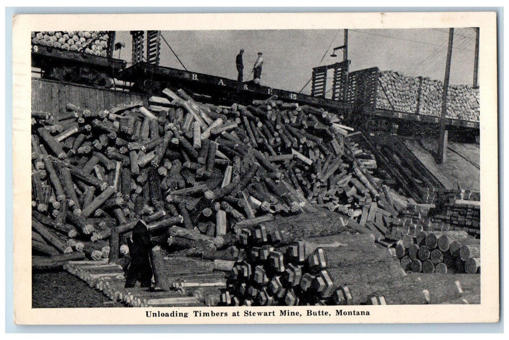 1950 Unloading Timbers Steward Mine Butte Montana MT, Salt Lake City UT Postcard