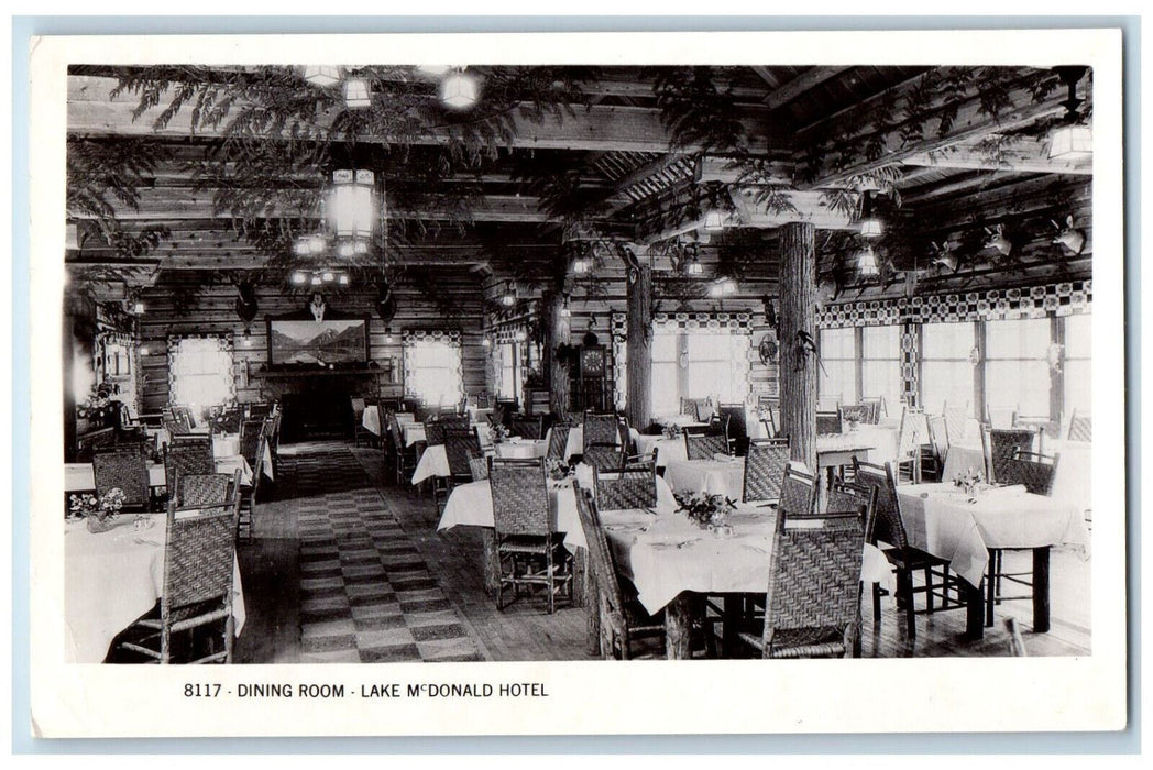 Dining Room Restaurant Interior Scene Lake McDonald Hotel Montana MT Postcard