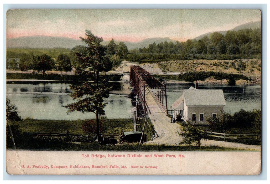View Of Toll Bridge Between Dixfield And West Peru Maine ME Antique Postcard